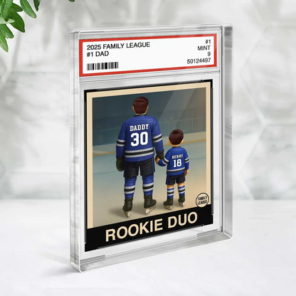 Hockey No. 1 Dad Man & Kids Trading Card Style Personalized Acrylic Block Plaque