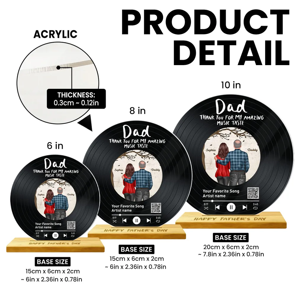 Dad Thank You For My Amazing Music Taste Favorite Song Scannable QR Code Personalized Acrylic Record Plaque