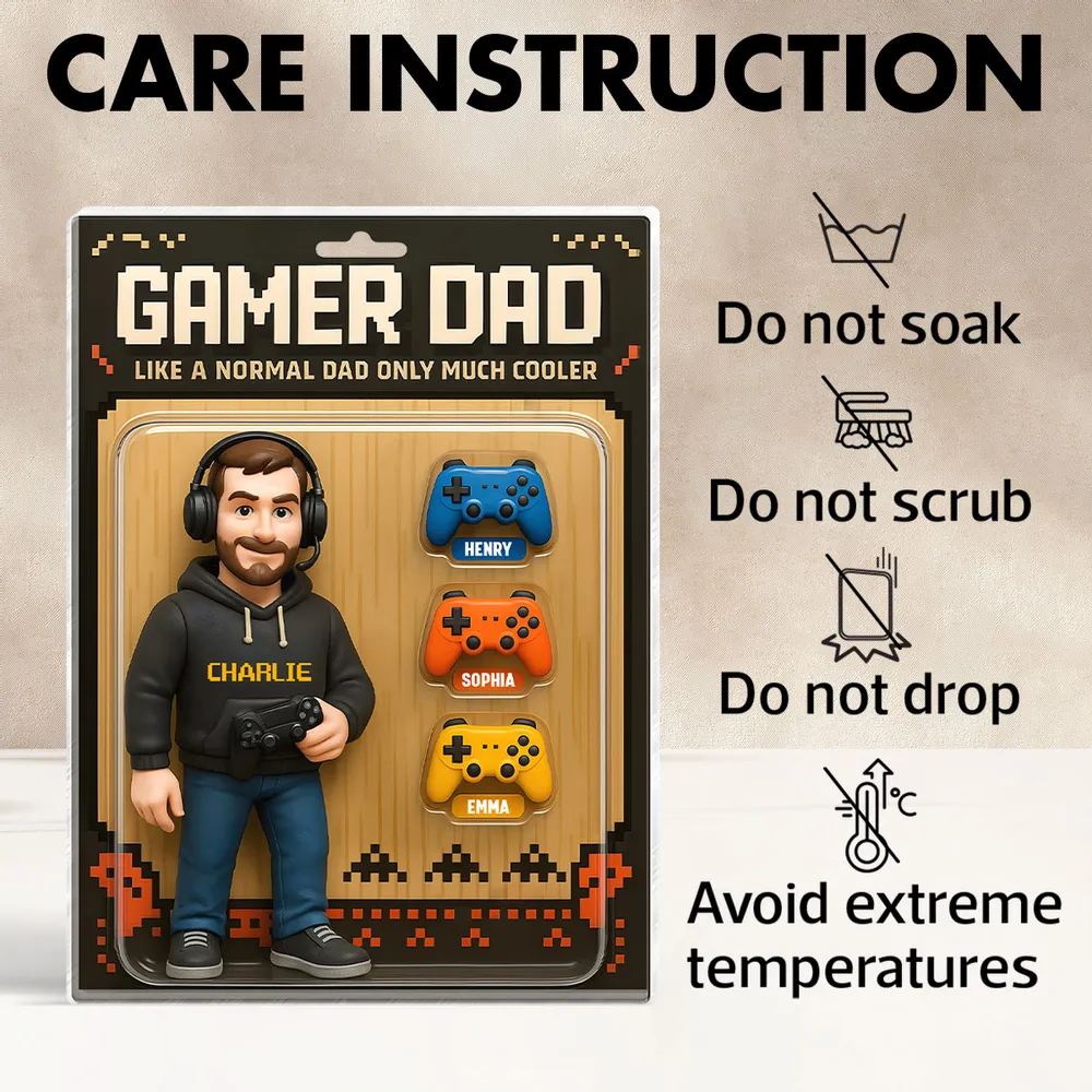 Gamer Dad Cooler 3D Effect Custom Action Figure Personalized Acrylic Block Plaque, Father's Day Gift for Gamer Dad, Gift for Husband