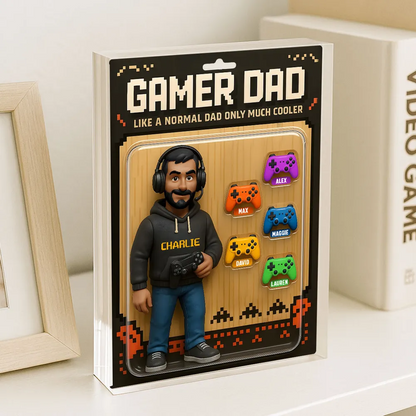 Gamer Dad Cooler 3D Effect Custom Action Figure Personalized Acrylic Block Plaque, Father's Day Gift for Gamer Dad, Gift for Husband