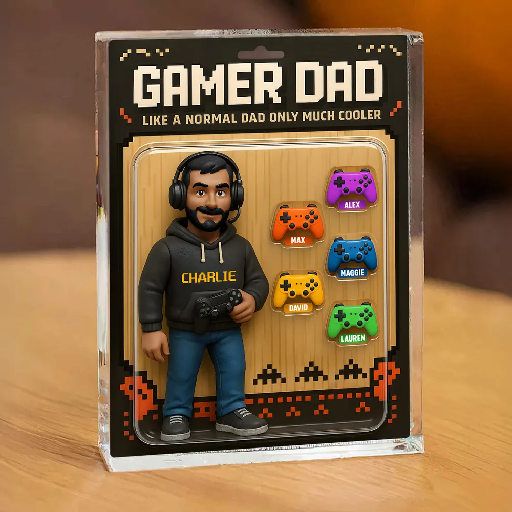 Gamer Dad Cooler 3D Effect Custom Action Figure Personalized Acrylic Block Plaque, Father's Day Gift for Gamer Dad, Gift for Husband