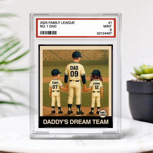 Baseball No. 1 Dad Grandpa Man & Kids Trading Card Style Personalized Acrylic Block Plaque