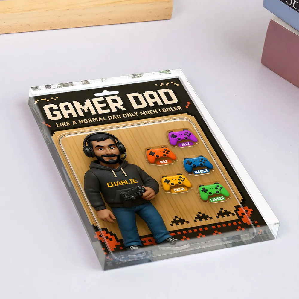 Gamer Dad Cooler 3D Effect Custom Action Figure Personalized Acrylic Block Plaque, Father's Day Gift for Gamer Dad, Gift for Husband