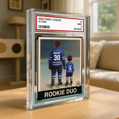 Hockey No. 1 Dad Man & Kids Trading Card Style Personalized Acrylic Block Plaque