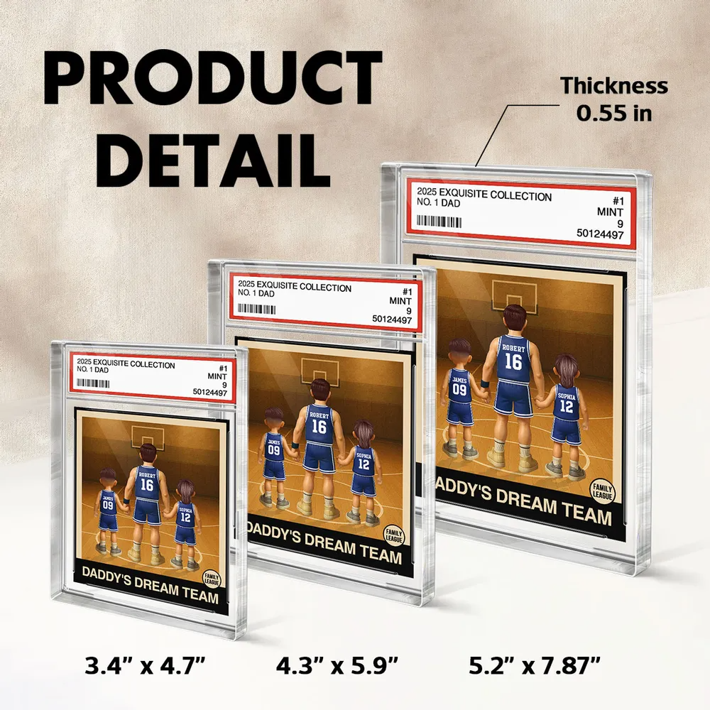 Basketball No. 1 Dad Man & Kids Trading Card Style Personalized Acrylic Block Plaque