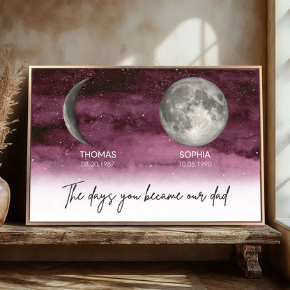 Starry Night The Day You Became DAD Birth Moon Phase Personalized Poster, Heartfelt Father's Day Gift For Dad, Husband