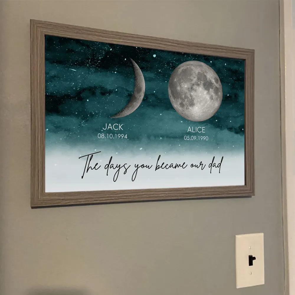 Starry Night The Day You Became DAD Birth Moon Phase Personalized Poster, Heartfelt Father's Day Gift For Dad, Husband
