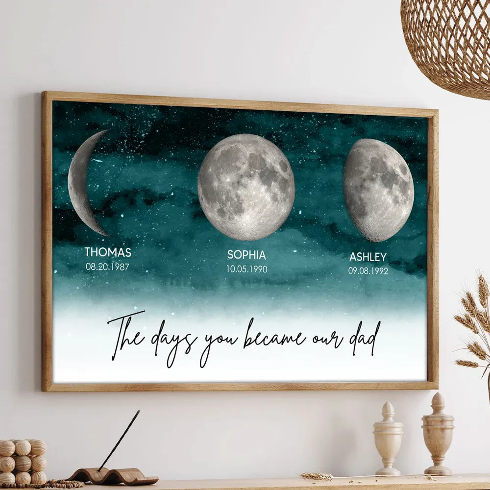Starry Night The Day You Became DAD Birth Moon Phase Personalized Poster, Heartfelt Father's Day Gift For Dad, Husband