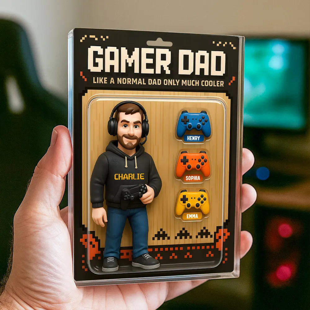Gamer Dad Cooler 3D Effect Custom Action Figure Personalized Acrylic Block Plaque, Father's Day Gift for Gamer Dad, Gift for Husband