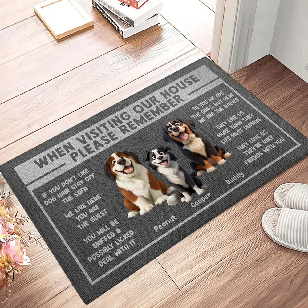 3D Effect Cartoon Dogs When Visiting My House Please Remember Personalized Doormat