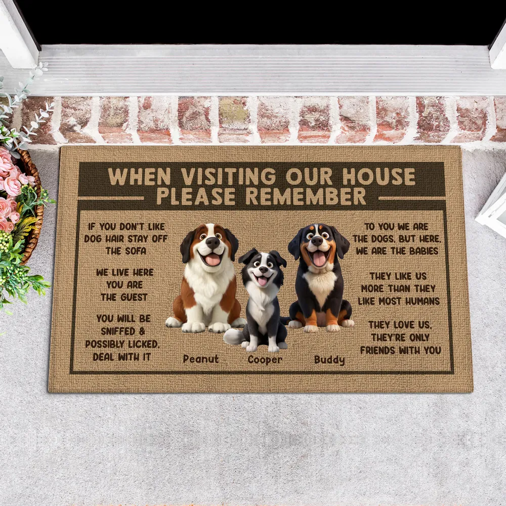 3D Effect Cartoon Dogs When Visiting My House Please Remember Personalized Doormat
