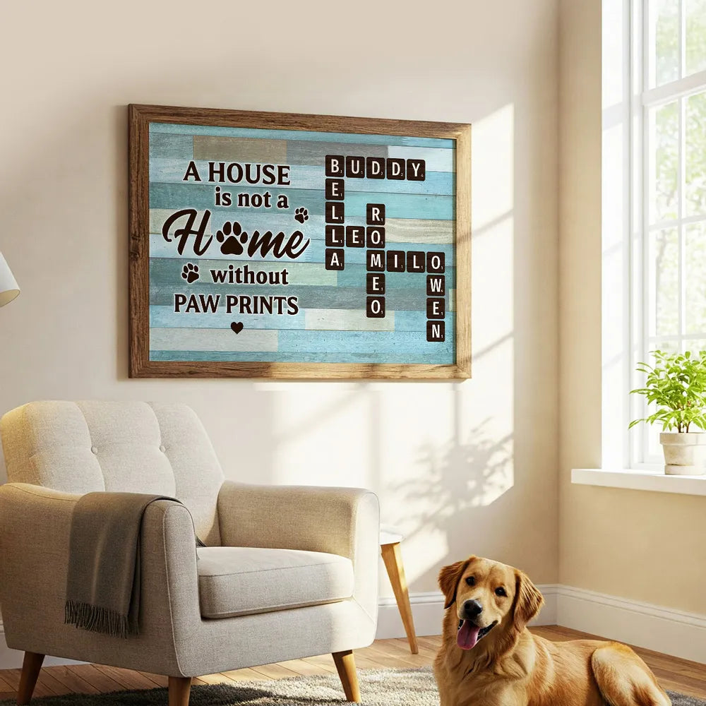 House Is Not Home Without Paw Prints Green Palette Crossword Puzzle Art Personalized Poster, Home Decor For Pet Lover