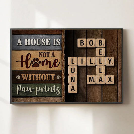 Home With Paw Prints Colored Wood Pallets Crossword Puzzle Art Personalized Poster, Home Decor Gift For Pet Lover