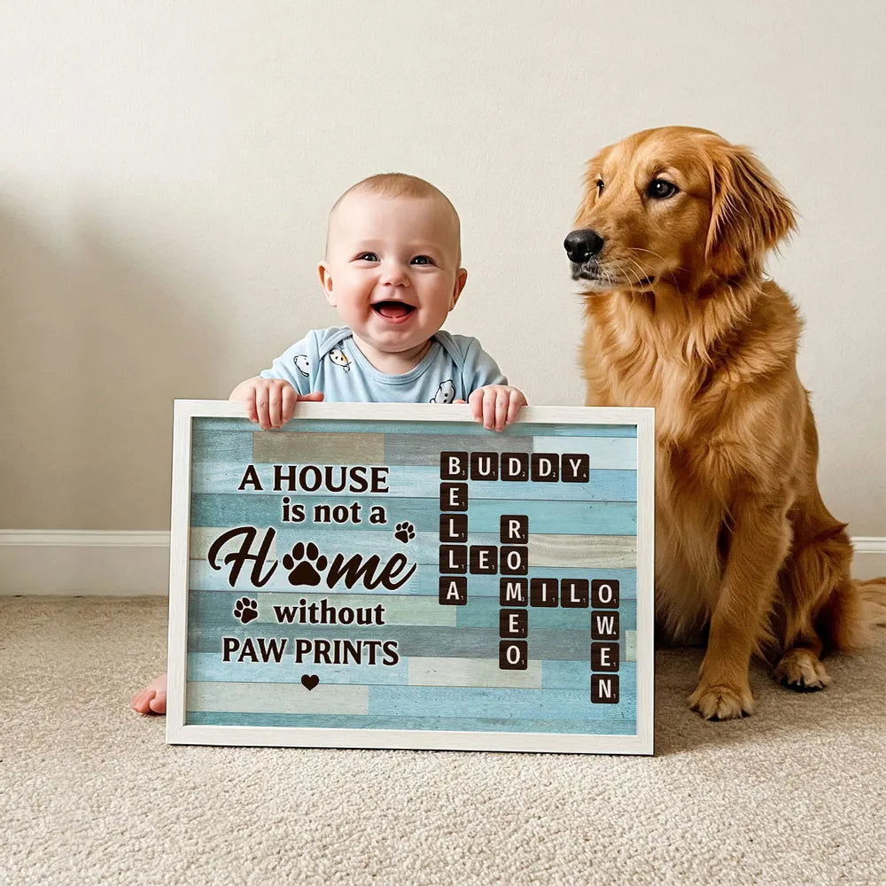 House Is Not Home Without Paw Prints Green Palette Crossword Puzzle Art Personalized Poster, Home Decor For Pet Lover