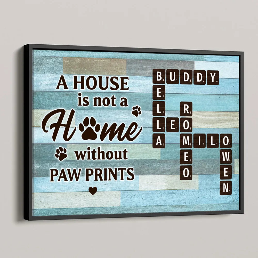 House Is Not Home Without Paw Prints Green Palette Crossword Puzzle Art Personalized Poster, Home Decor For Pet Lover