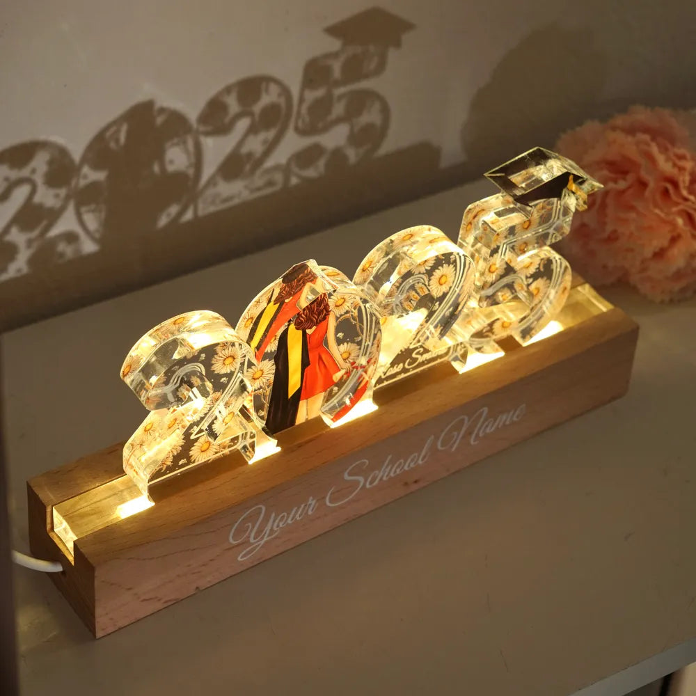 2025 Graduation Senior Birth Month Flowers Personalized Custom Shape Acrylic Block LED Night Light, Graduation Gift