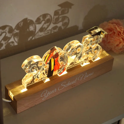 2025 Graduation Senior Birth Month Flowers Personalized Custom Shape Acrylic Block LED Night Light, Graduation Gift