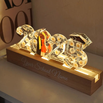 2025 Graduation Senior Birth Month Flowers Personalized Custom Shape Acrylic Block LED Night Light, Graduation Gift