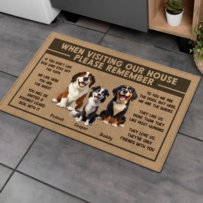 3D Effect Cartoon Dogs When Visiting My House Please Remember Personalized Doormat