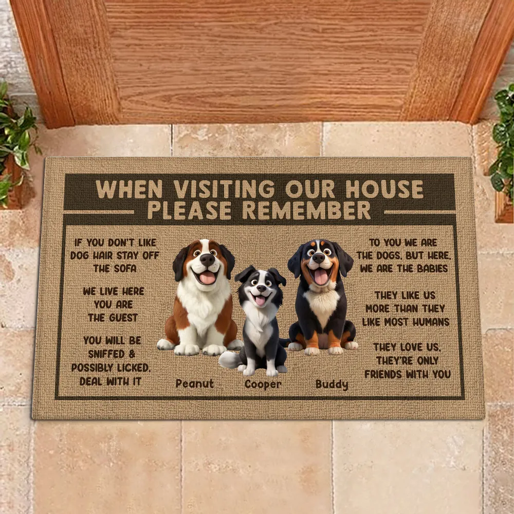 3D Effect Cartoon Dogs When Visiting My House Please Remember Personalized Doormat
