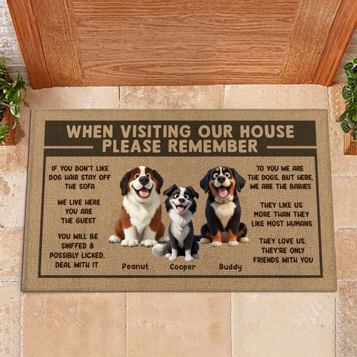 3D Effect Cartoon Dogs When Visiting My House Please Remember Personalized Doormat