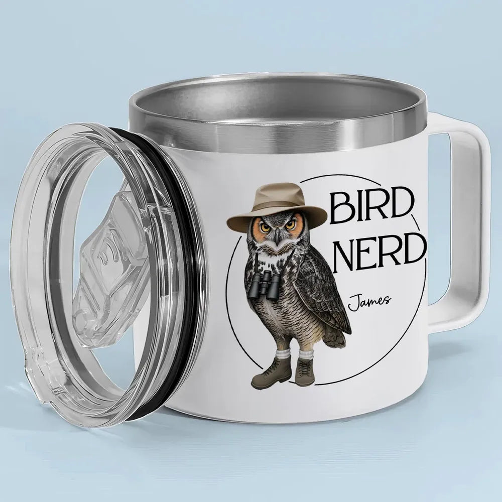 Bird Nerd Funny Gift For Bird Watcher Bird Twitcher Bird Lover Personalized Stainless Steel Tumbler With Handle