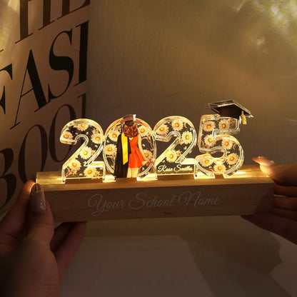 2025 Graduation Senior Birth Month Flowers Personalized Custom Shape Acrylic Block LED Night Light, Graduation Gift