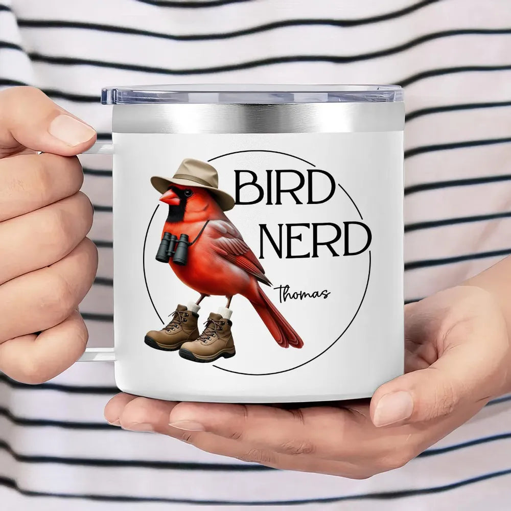 Bird Nerd Funny Gift For Bird Watcher Bird Twitcher Bird Lover Personalized Stainless Steel Tumbler With Handle