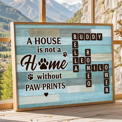 House Is Not Home Without Paw Prints Green Palette Crossword Puzzle Art Personalized Poster, Home Decor For Pet Lover