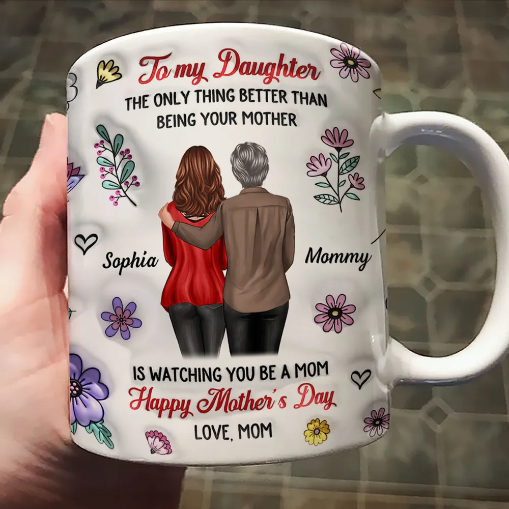To My Daughter - 3D Inflated Effect Floral Personalized AOP Mug