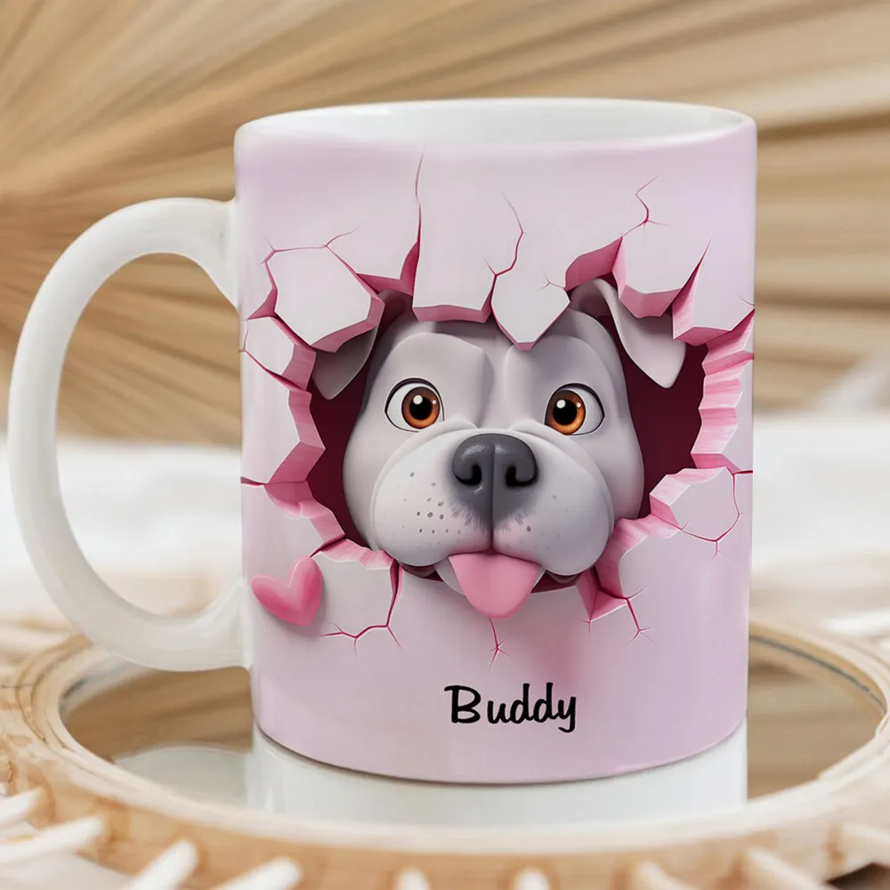 Cute Dog 3D Effect Personalized Mug, Mother's Day, Birthday Gift for Dog Moms