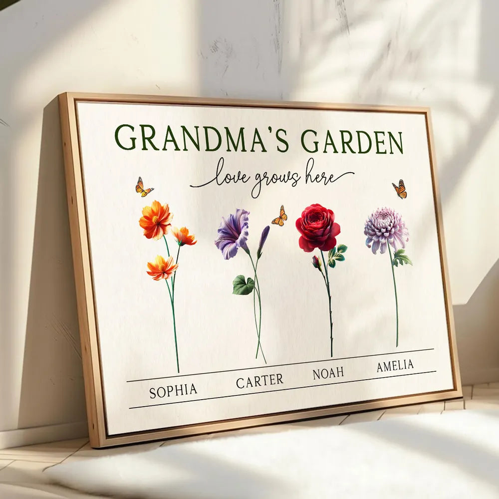 Grandma's Garden 3D Effect Birth Month Flower Personalized Poster, Mother's Day Gift For Grandma