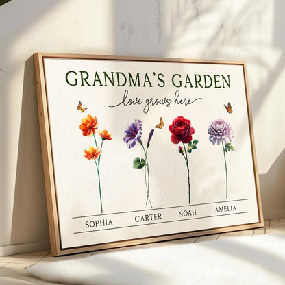 Grandma's Garden 3D Effect Birth Month Flower Personalized Poster, Mother's Day Gift For Grandma