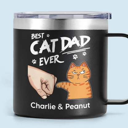 Best Cat Dad Ever Fist Bump Personalized Stainless Steel Tumbler With Handle, Funny 2025 Father's Day Gift For Cat Dad