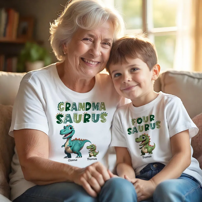 3D Effect Grandmasaurus And Babysaurus Personalized Shirts [Set Of 2 Shirts]