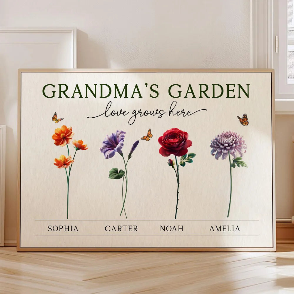 Grandma's Garden 3D Effect Birth Month Flower Personalized Poster, Mother's Day Gift For Grandma