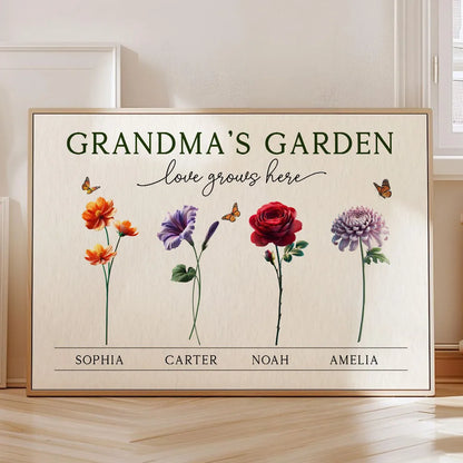 Grandma's Garden 3D Effect Birth Month Flower Personalized Poster, Mother's Day Gift For Grandma