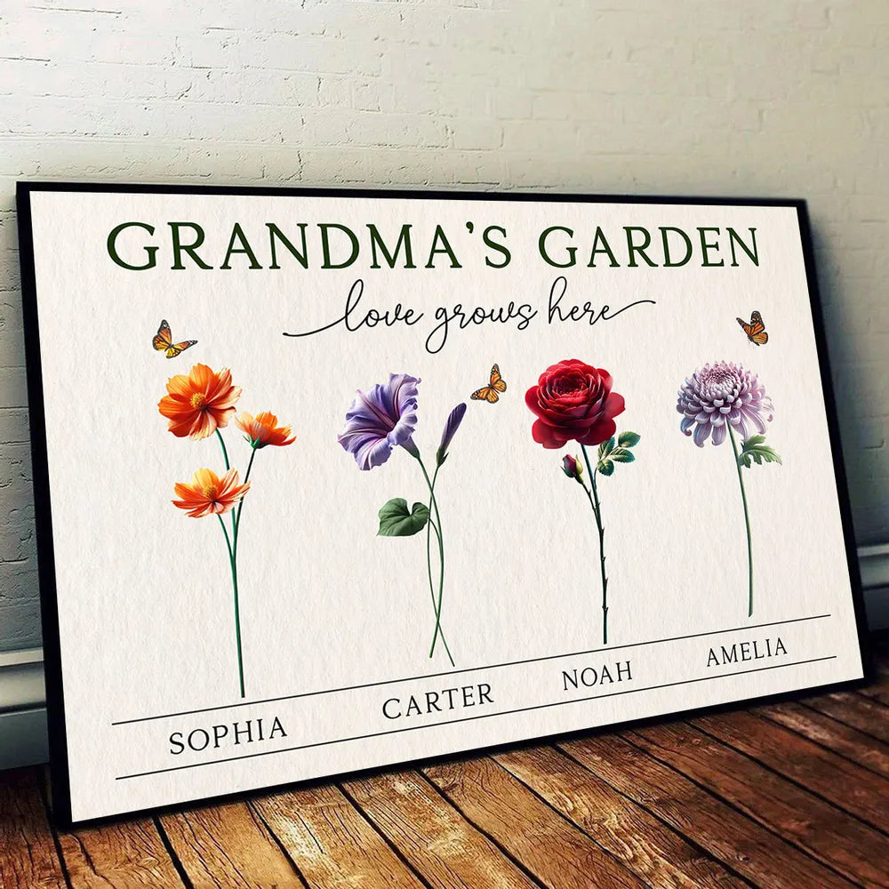 Grandma's Garden 3D Effect Birth Month Flower Personalized Poster, Mother's Day Gift For Grandma