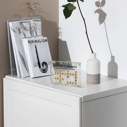 Grandma Grandpa Grandparents & Grandkids Forever Linked Together Crossword Puzzle Personalized Rectangle Acrylic Block