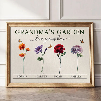 Grandma's Garden 3D Effect Birth Month Flower Personalized Poster, Mother's Day Gift For Grandma