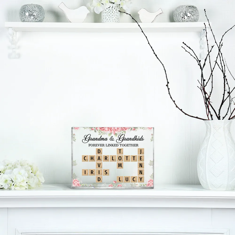 Grandma Grandpa Grandparents & Grandkids Forever Linked Together Crossword Puzzle Personalized Rectangle Acrylic Block