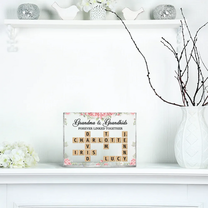 Grandma Grandpa Grandparents & Grandkids Forever Linked Together Crossword Puzzle Personalized Rectangle Acrylic Block