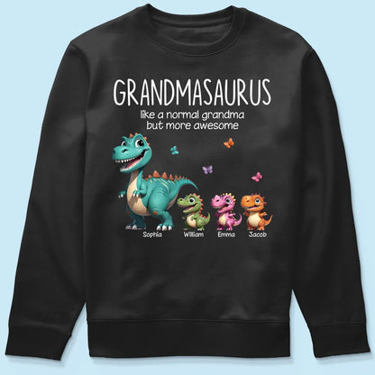 Grandmasaurus And Kids 3D Effect Dinosaurs Personalized Dark Color Shirt, Mother's Day Gift For Grandma
