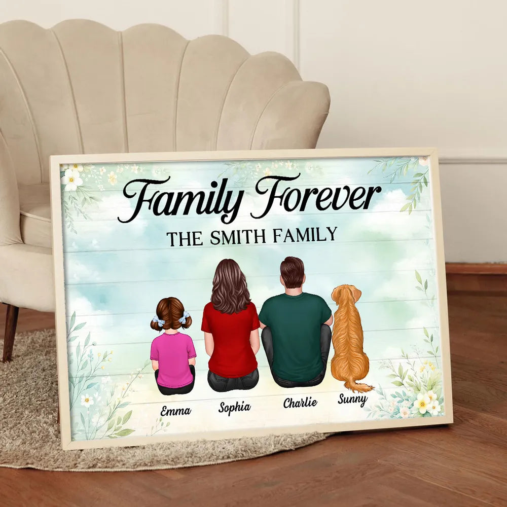 Family Forever Floral Personalized Poster, Gift For Mom