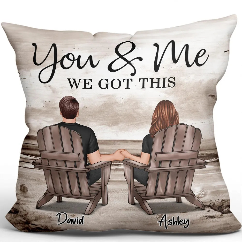 Retro Vintage Back View Couple Sitting Beach Landscape Personalized Pillow