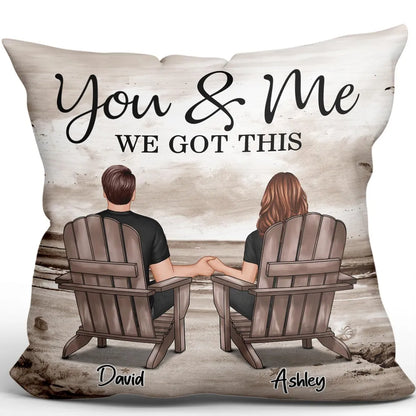 Retro Vintage Back View Couple Sitting Beach Landscape Personalized Pillow