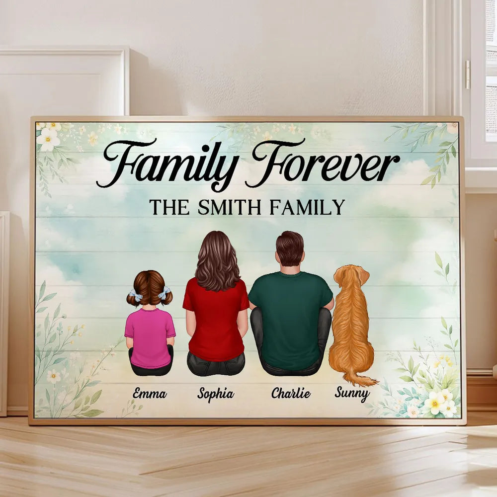Family Forever Floral Personalized Poster, Gift For Mom