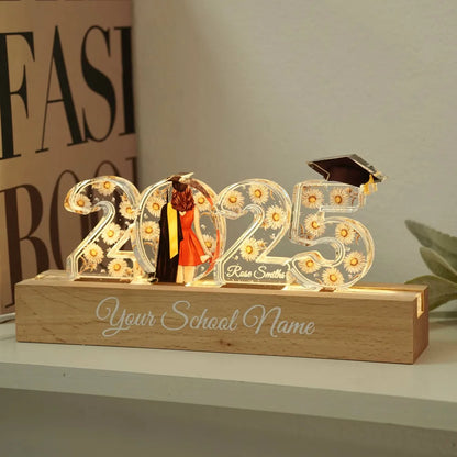 2025 Graduation Senior Birth Month Flowers Personalized Custom Shape Acrylic Block LED Night Light, Graduation Gift