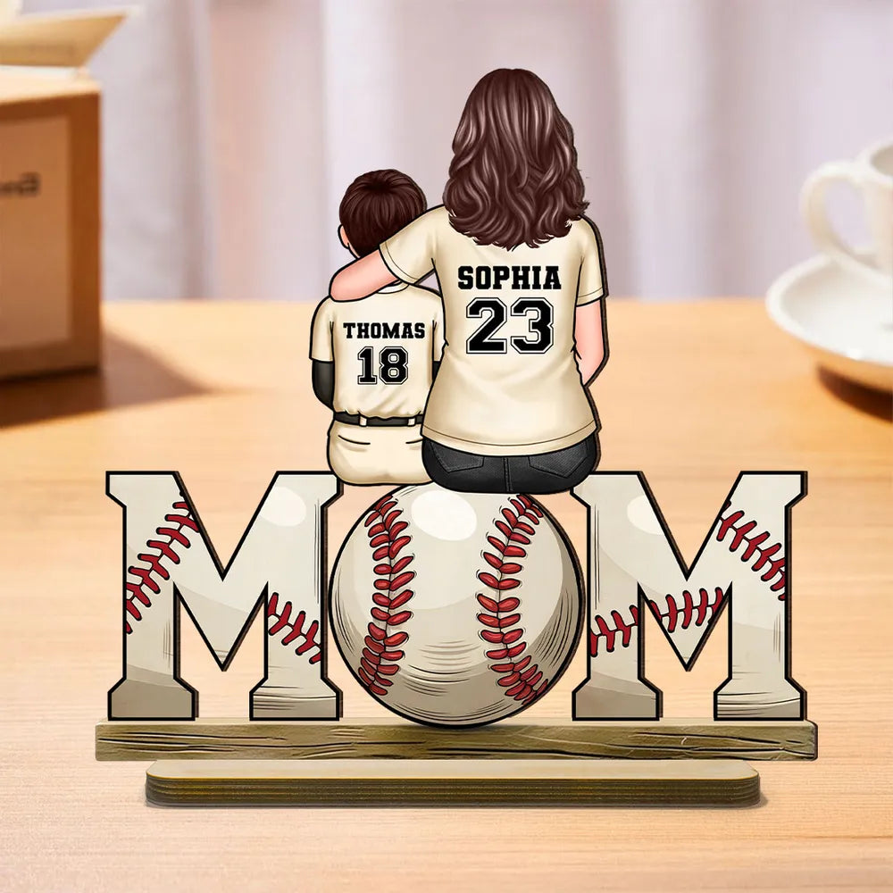 Baseball, Softball Mom And Kids Personalized Standing Wooden Plaque, Mother's Day Gift