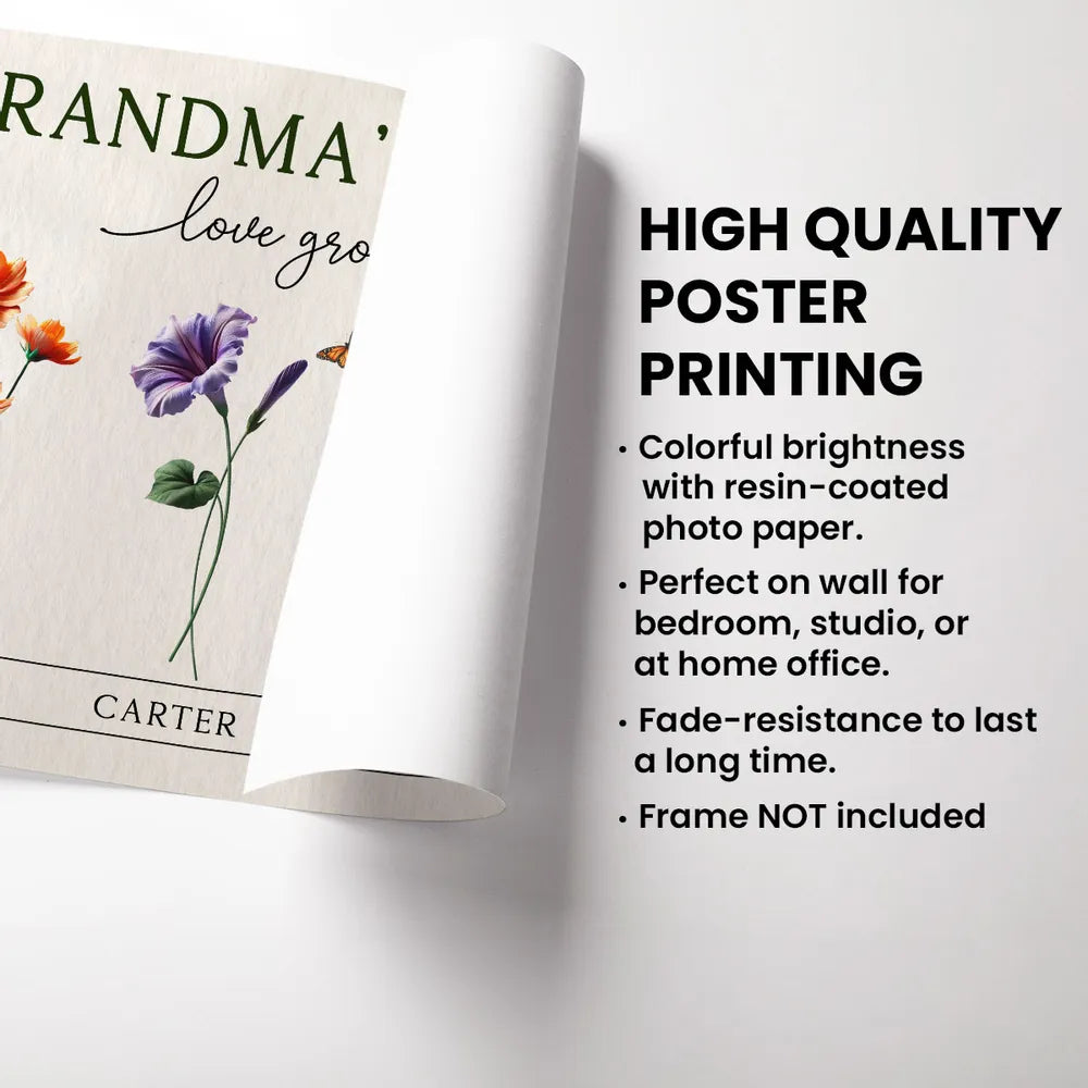 Grandma's Garden 3D Effect Birth Month Flower Personalized Poster, Mother's Day Gift For Grandma